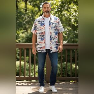 USA Fighter Pilot Planes Men's Size Large Casual Button Up Shirt